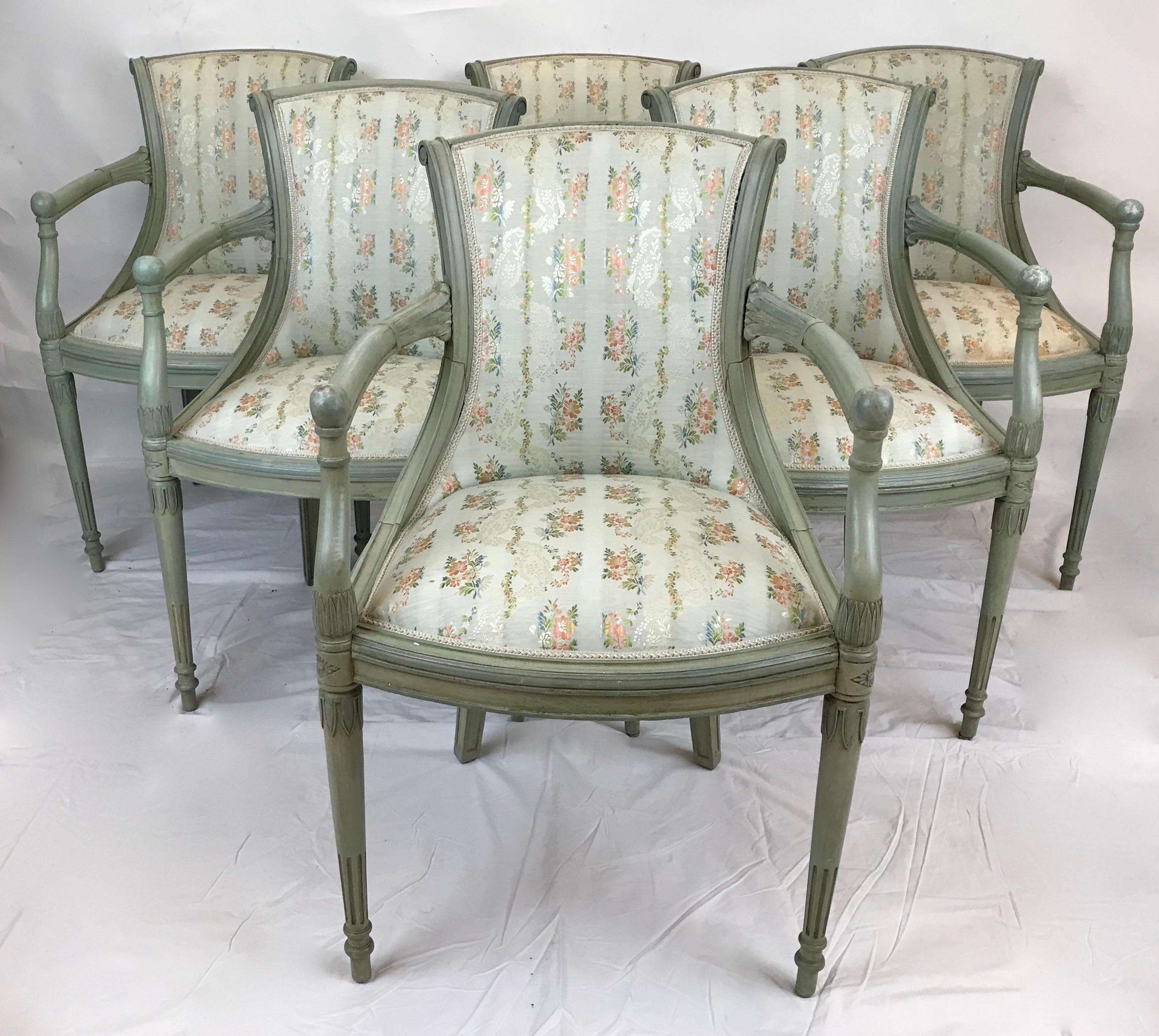 Baltic Six Painted Swedish Neo-Classical Style Open Armchairs