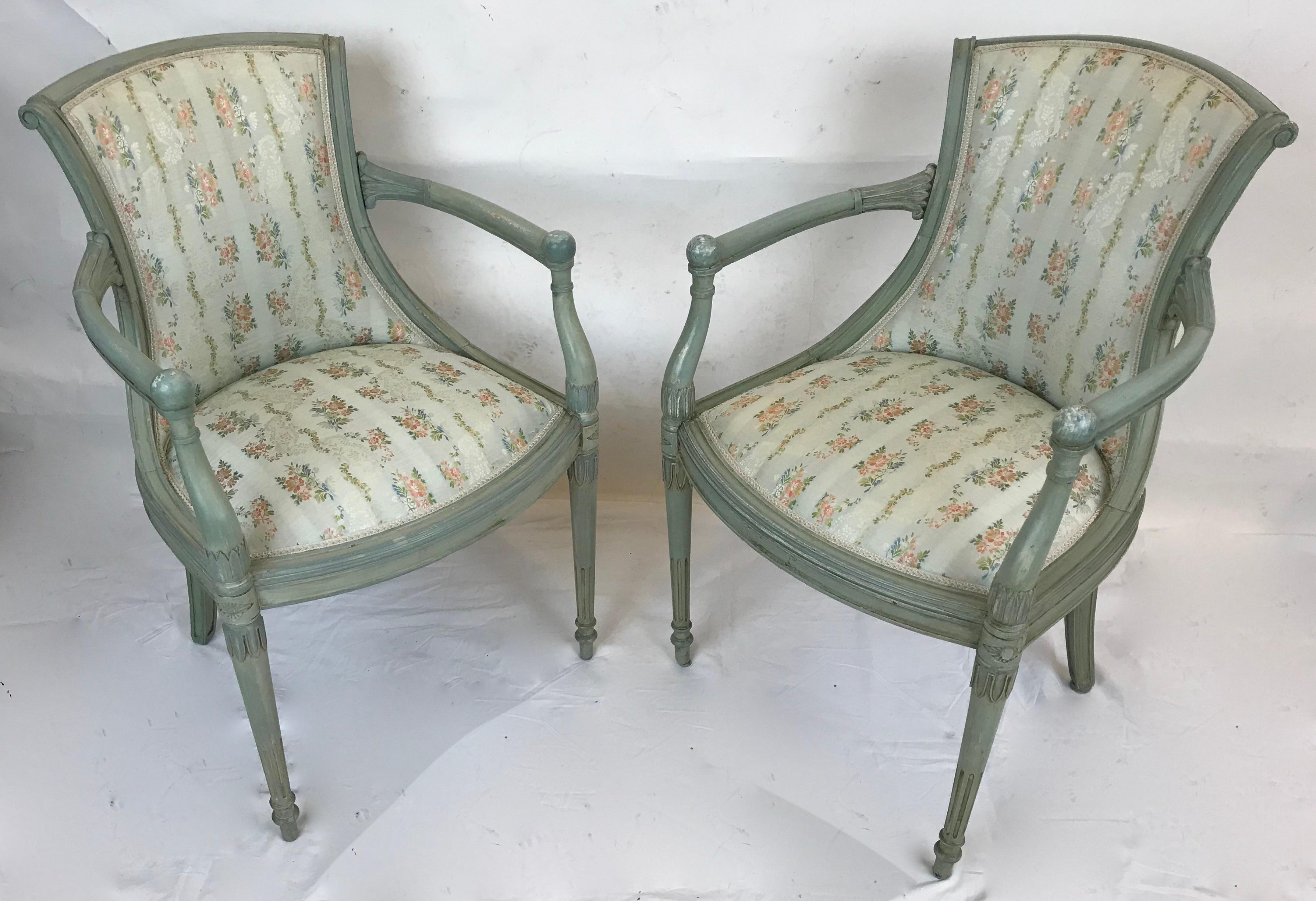 Six Painted Swedish Neo-Classical Style Open Armchairs In Good Condition In Pittsburgh, PA