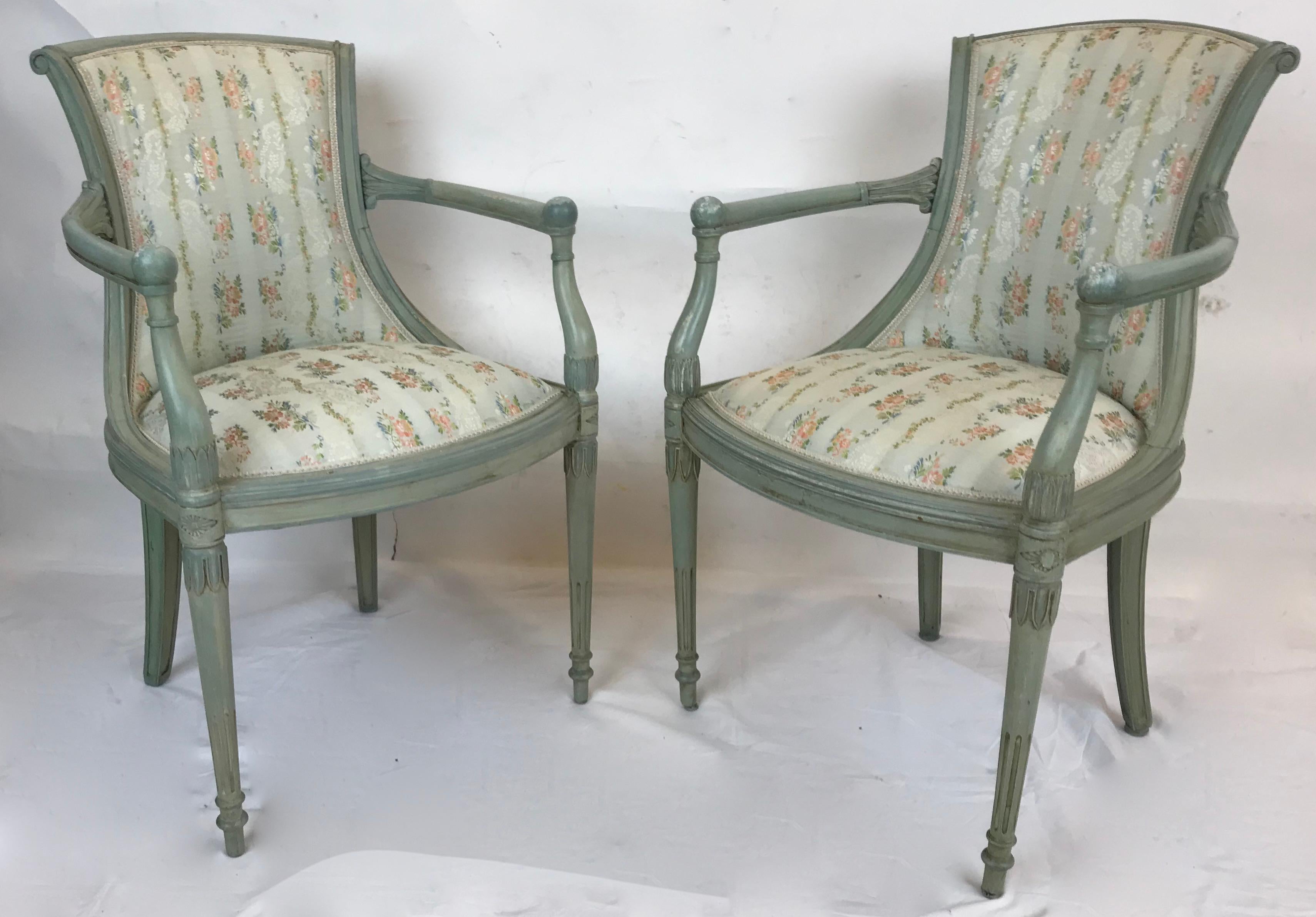 20th Century Six Painted Swedish Neo-Classical Style Open Armchairs