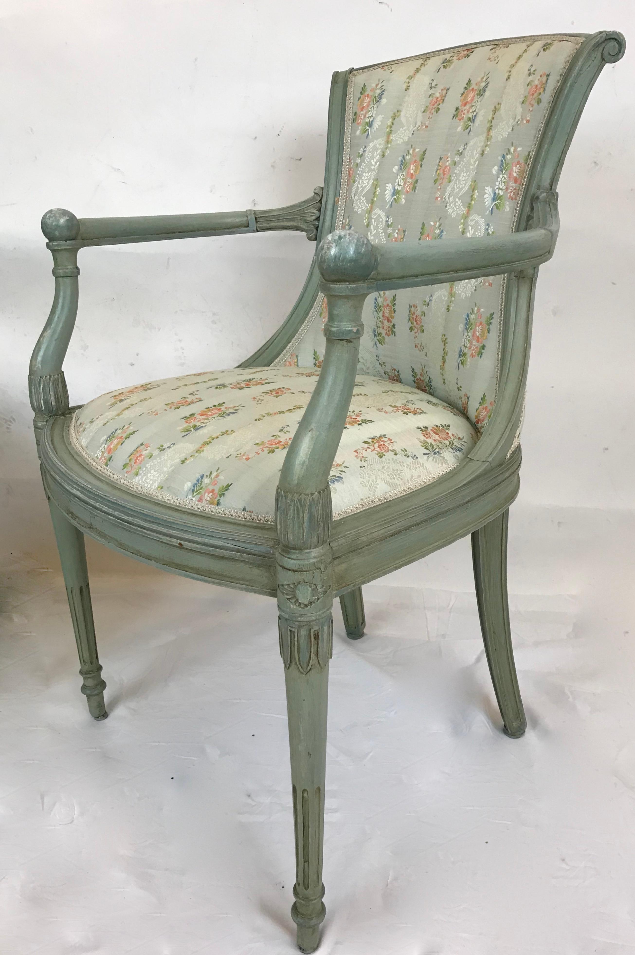 Wood Six Painted Swedish Neo-Classical Style Open Armchairs