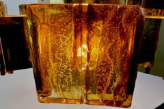 Six-Panel Brutalist Brass and Resin Chandelier