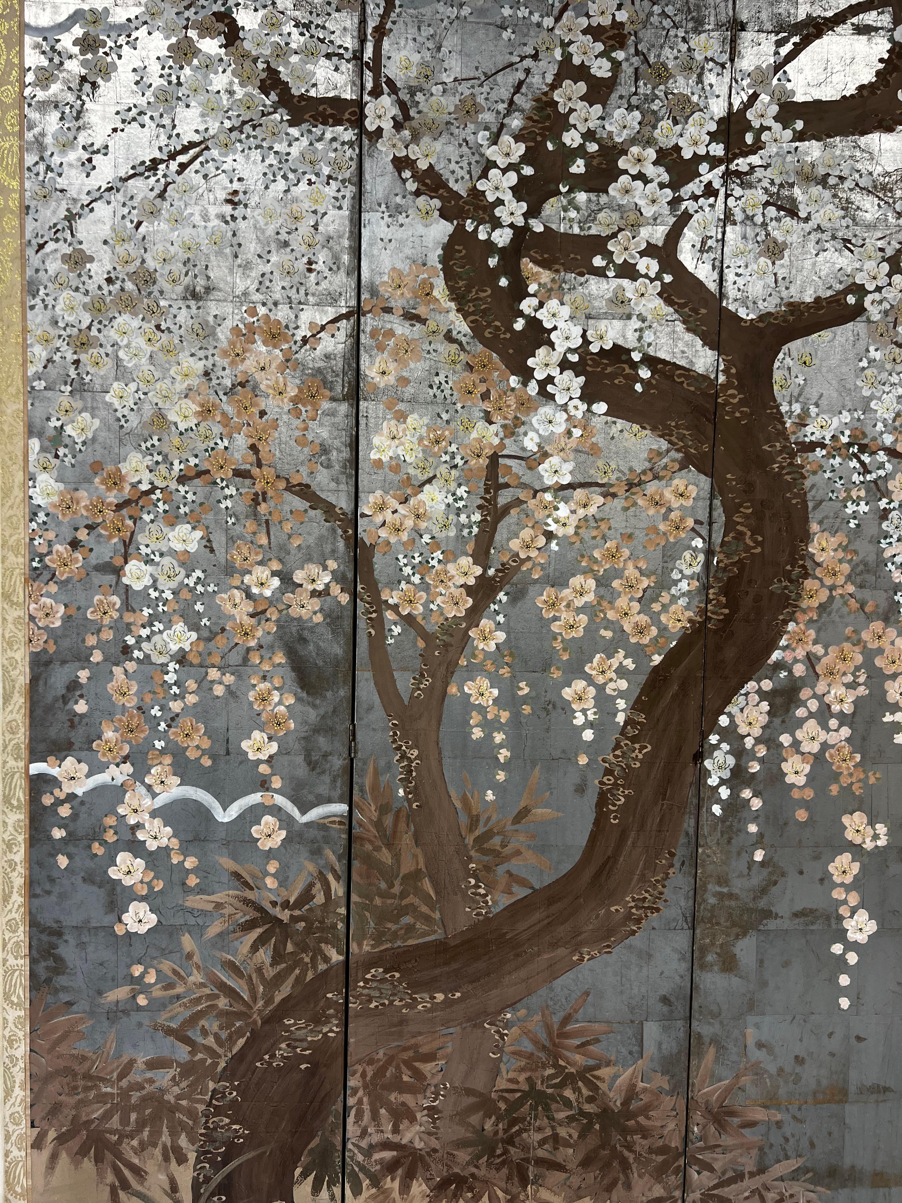 Six Panel Cheery Blossom Folding Screen  For Sale 2