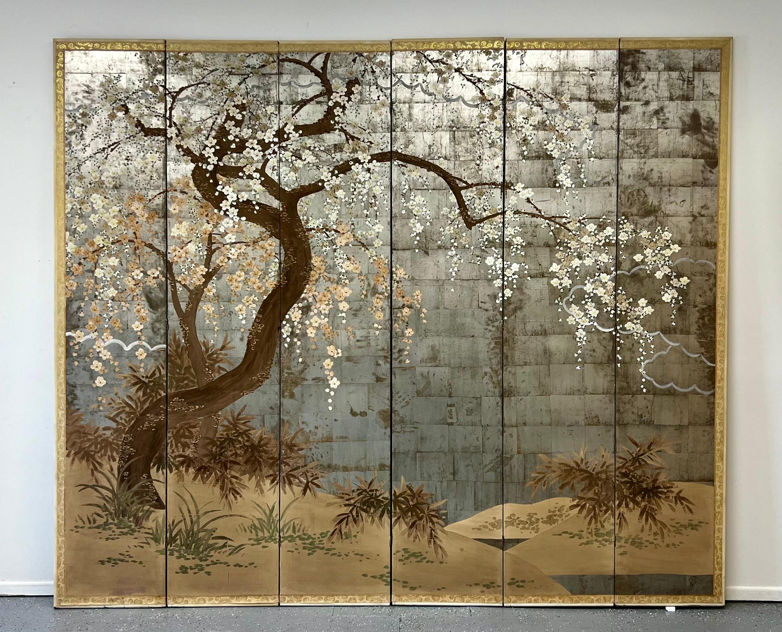 Six Panel Cheery Blossom Folding Screen  For Sale 6