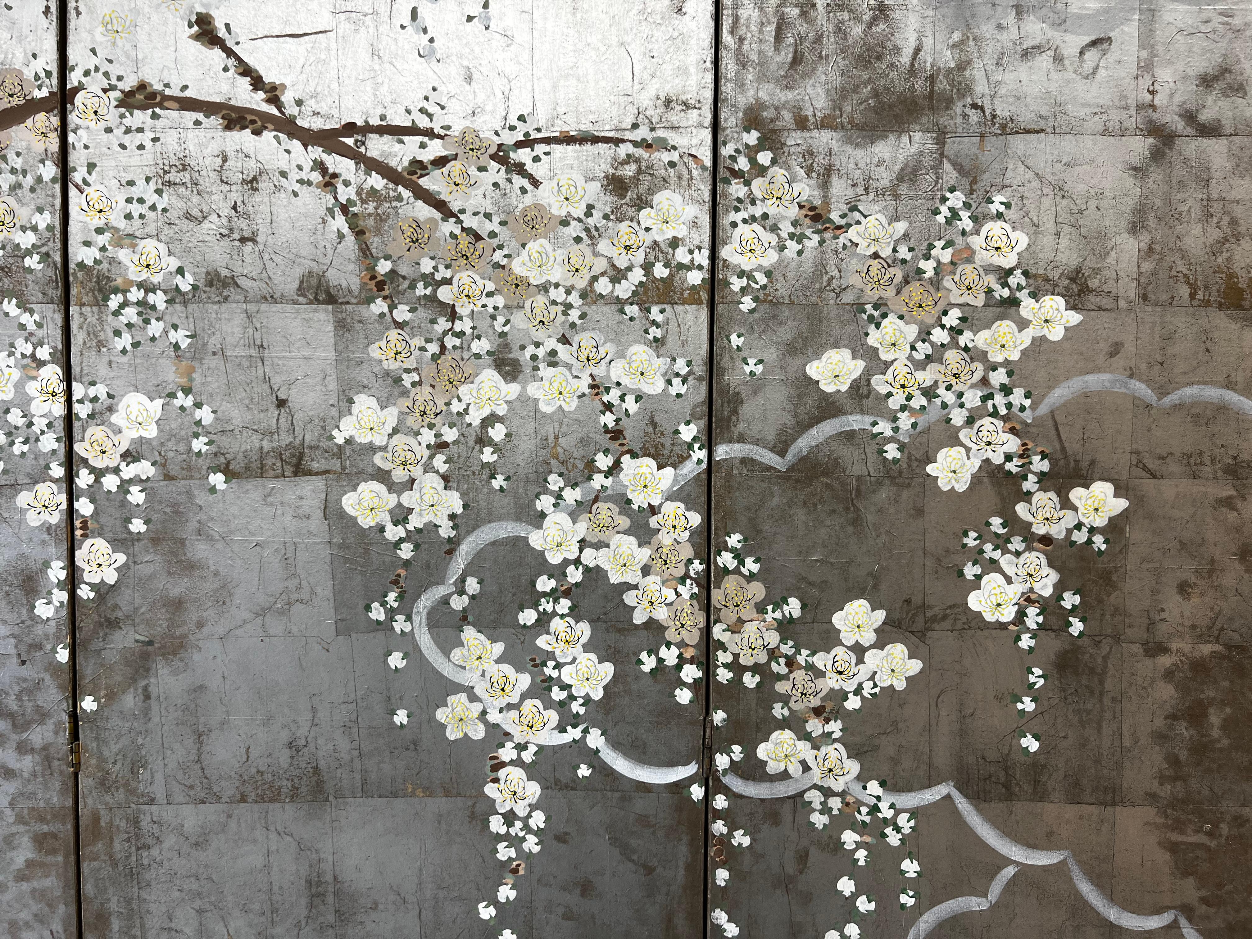 Six Panel Cheery Blossom Folding Screen  For Sale 1