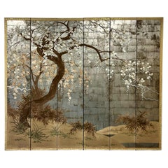 Vintage Six Panel Cheery Blossom Folding Screen 