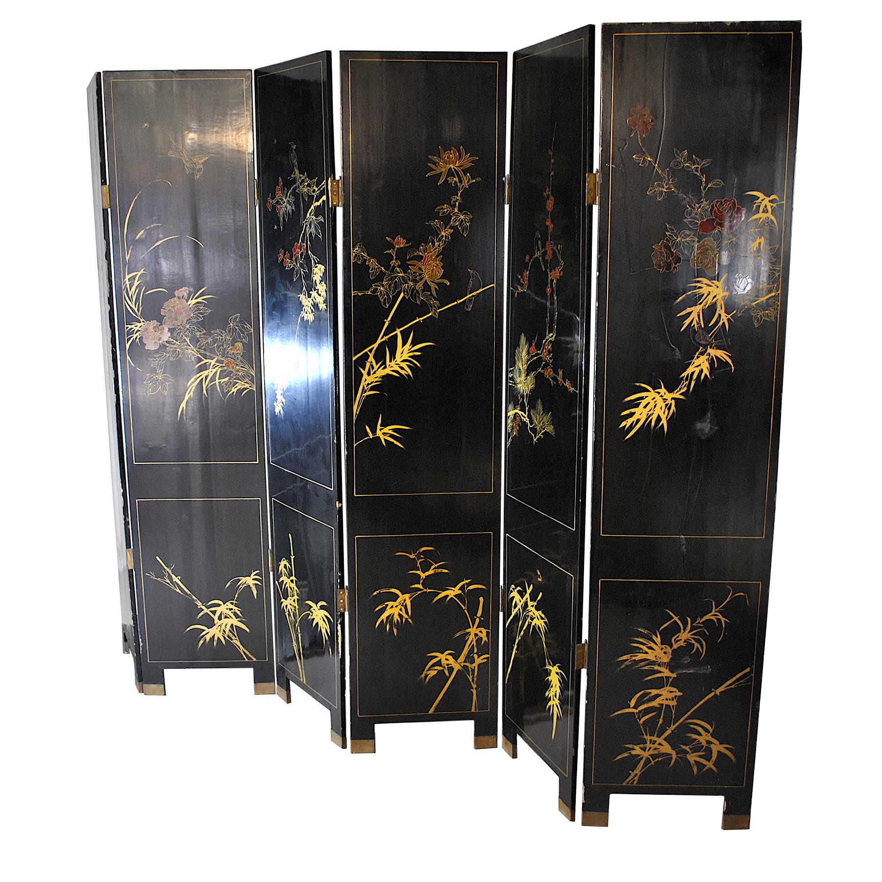 Six-Panel Chinese lacquered Screen , 19th Century 5