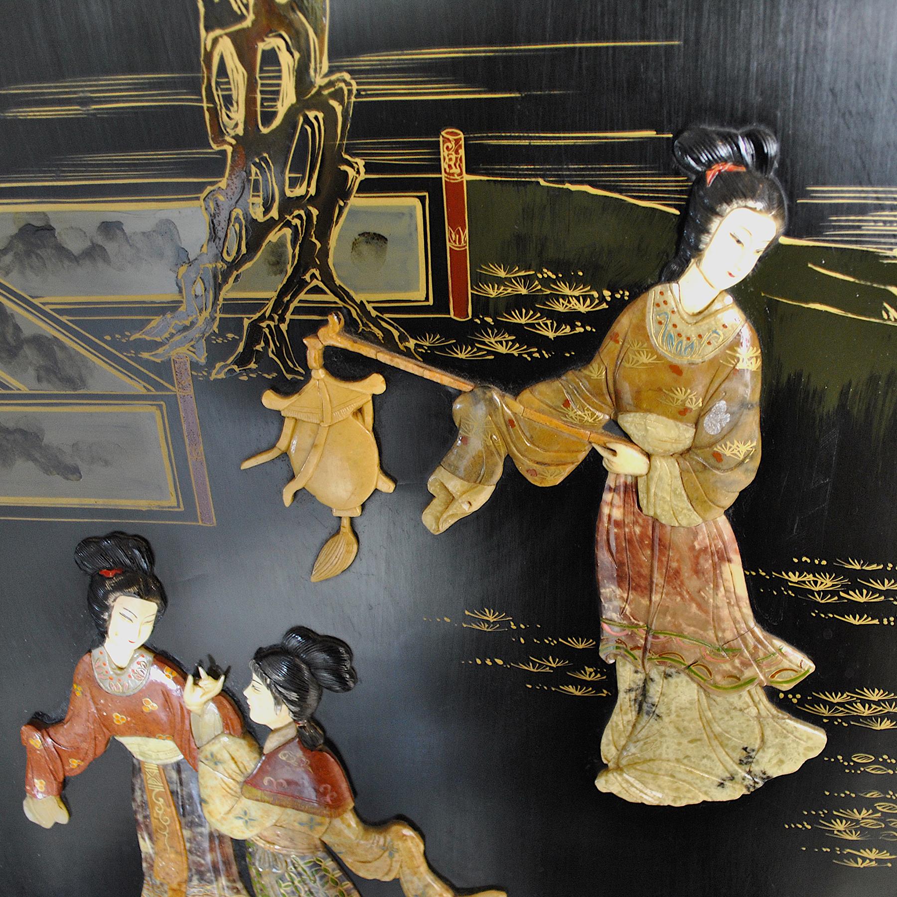 18th Century and Earlier Six-Panel Chinese lacquered Screen , 19th Century