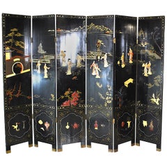 Antique Six-Panel Chinese lacquered Screen , 19th Century