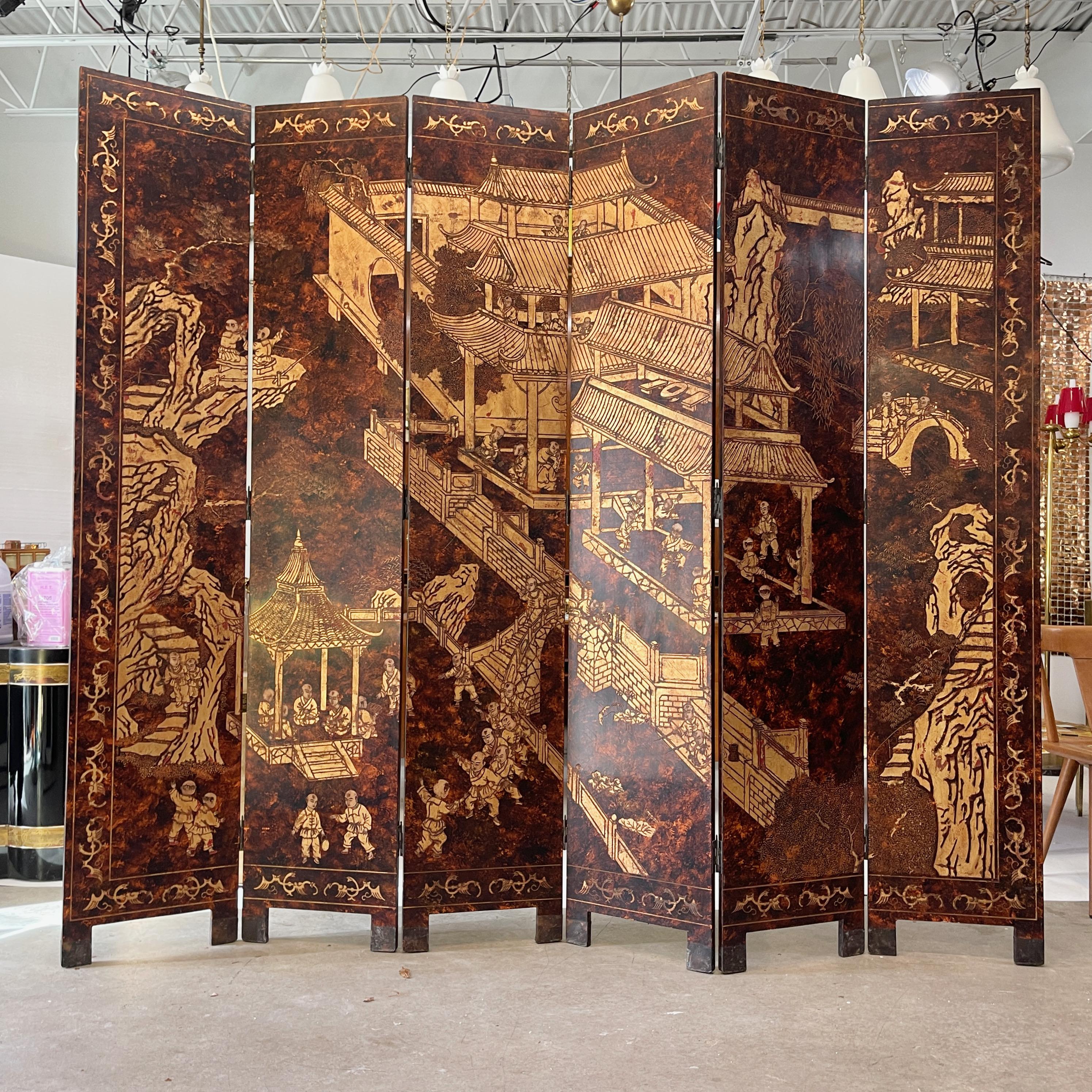 Six Panel Chinoiserie Coromandel Screen 3