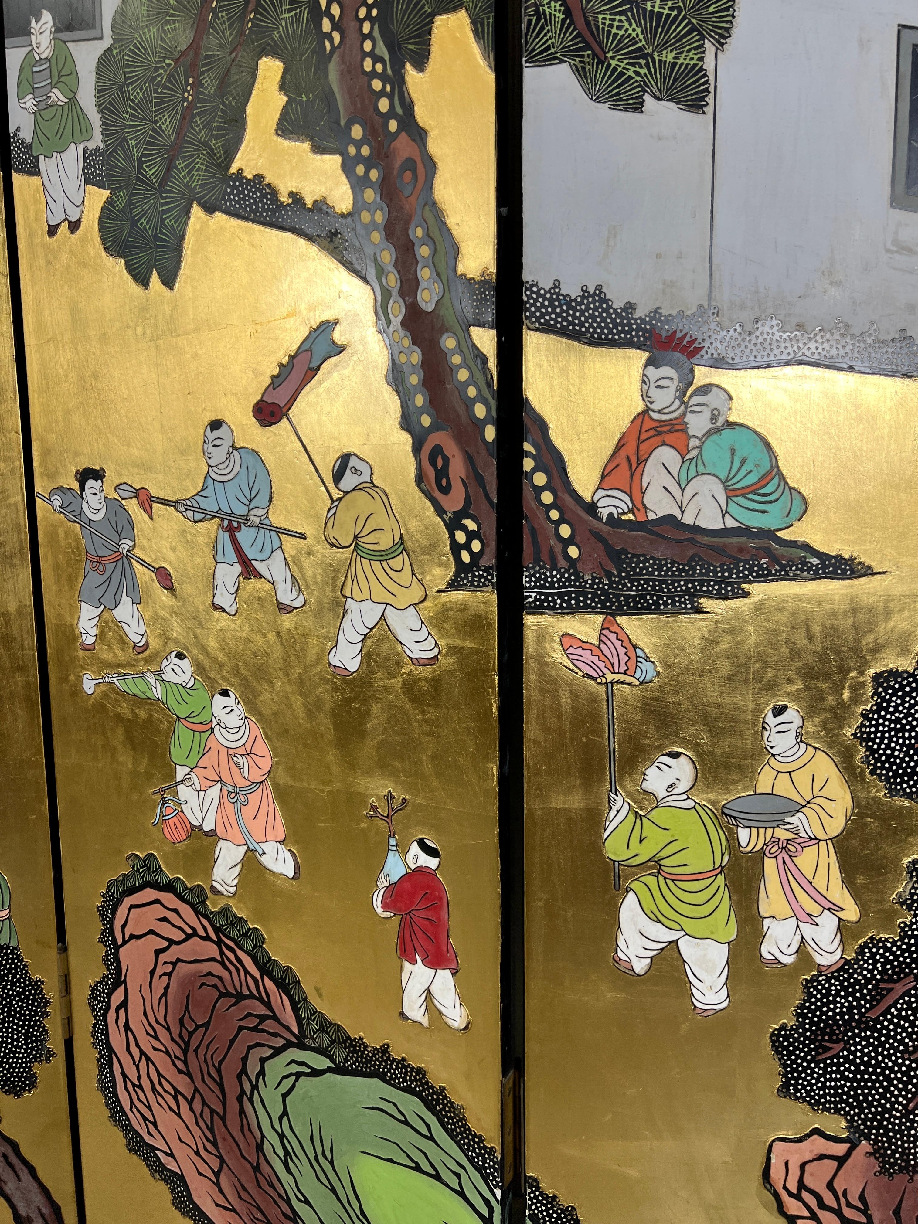 Six-Panel Coromandel Asian Screen In Good Condition For Sale In Denton, TX