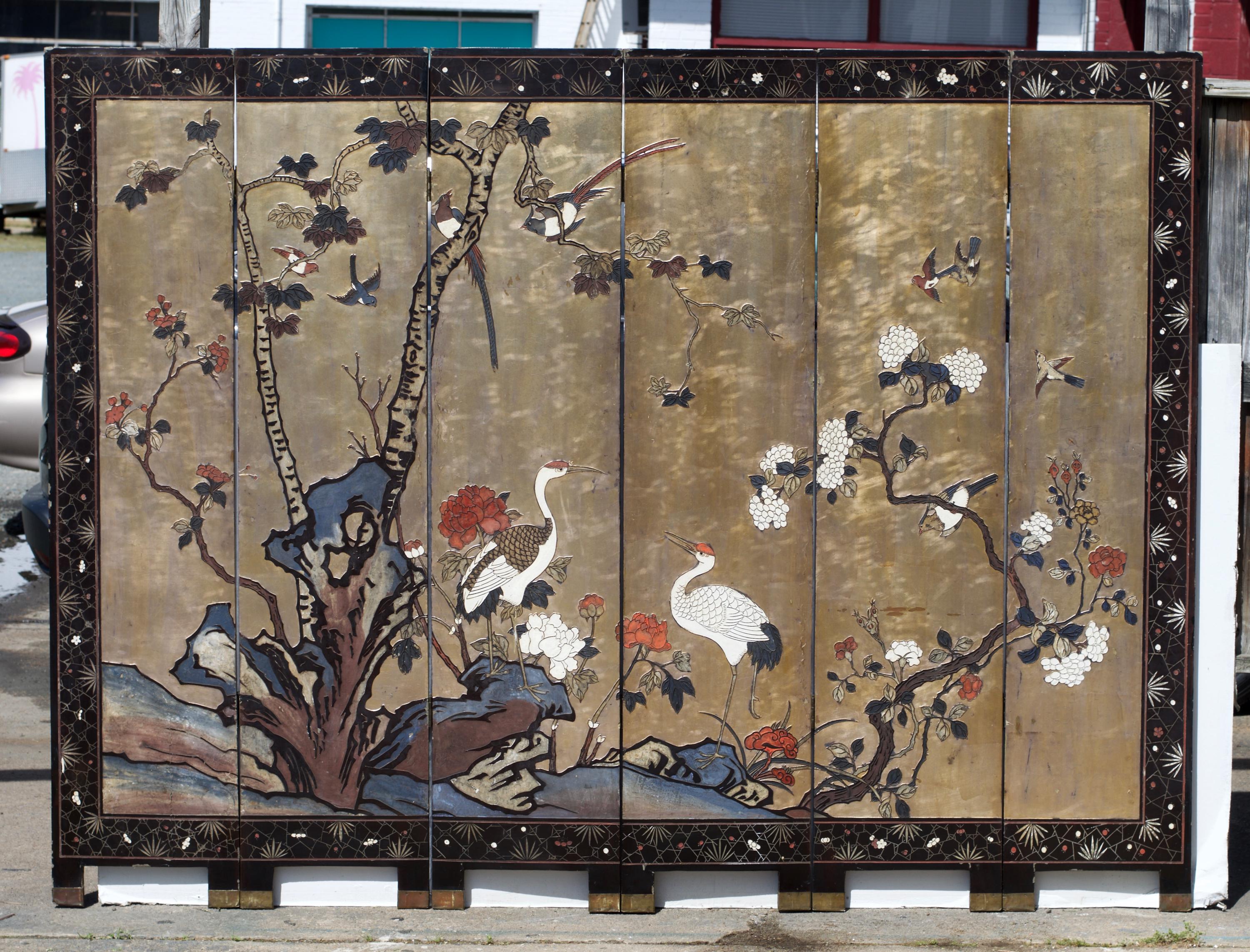 Chinoiserie Six Panel Coromandel Chinese Dressing Screen / Room Divider