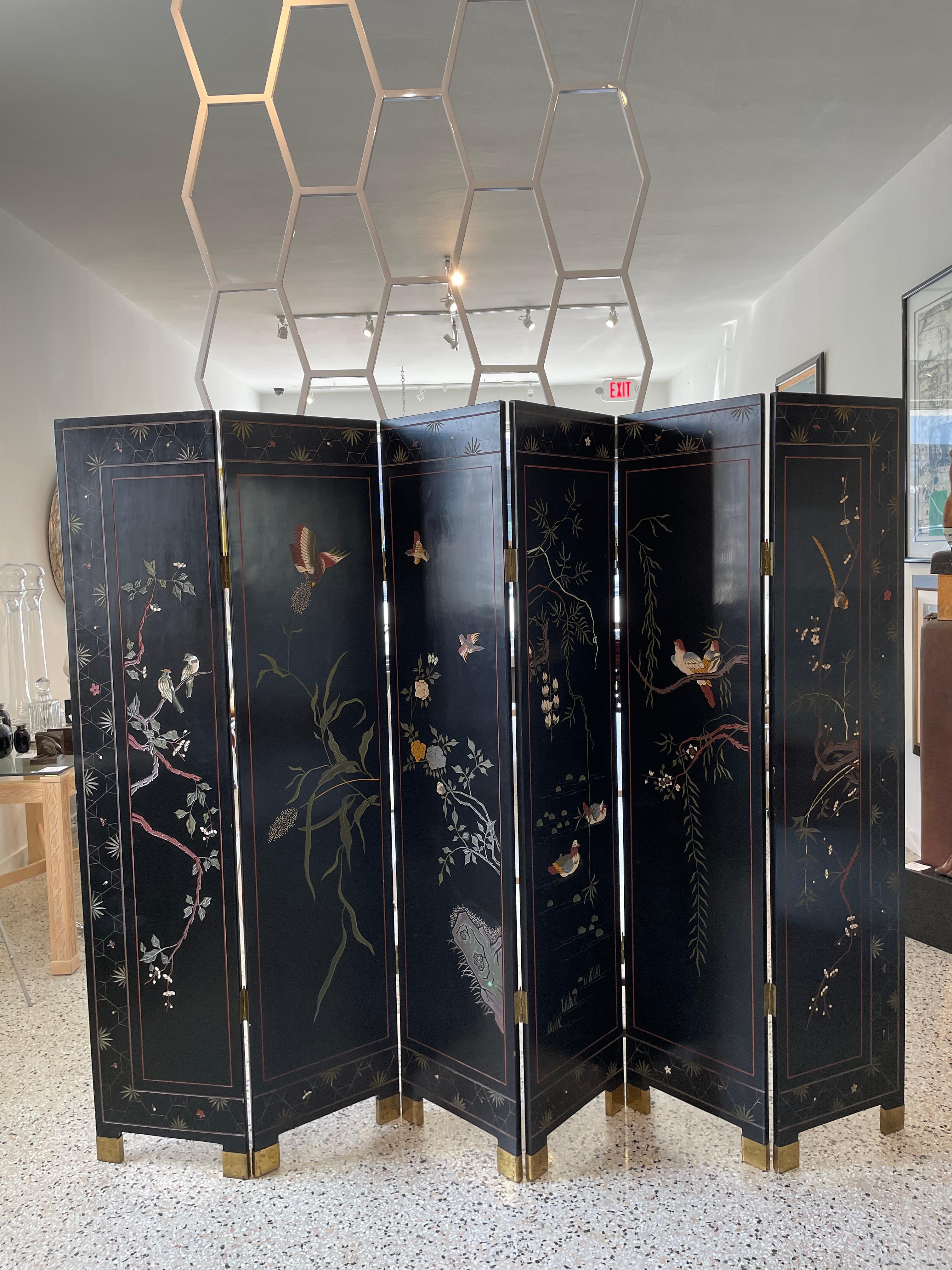 Romantic Six Panel Coromandel Screen For Sale
