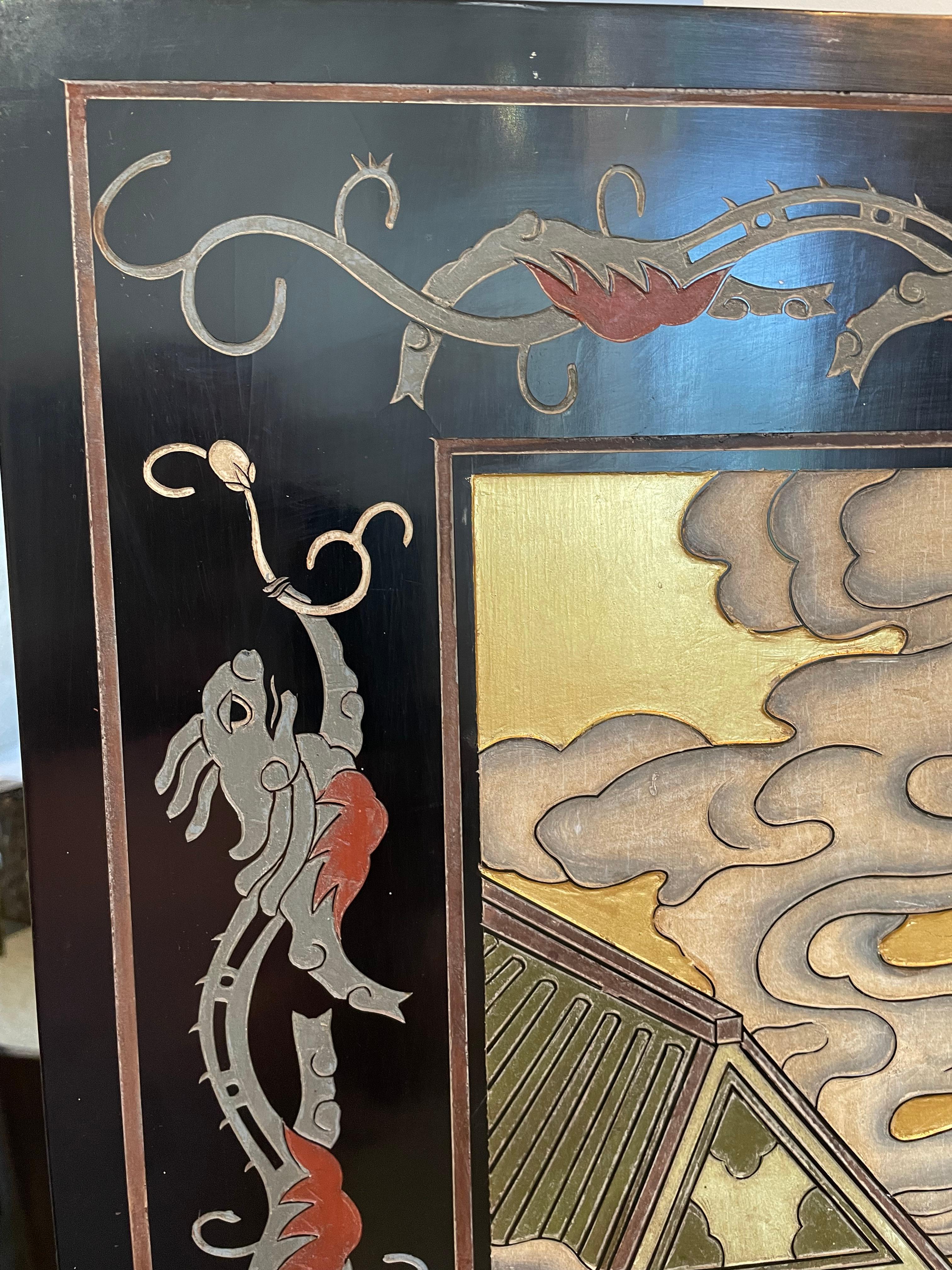 Brass Six Panel Coromandel Screen For Sale