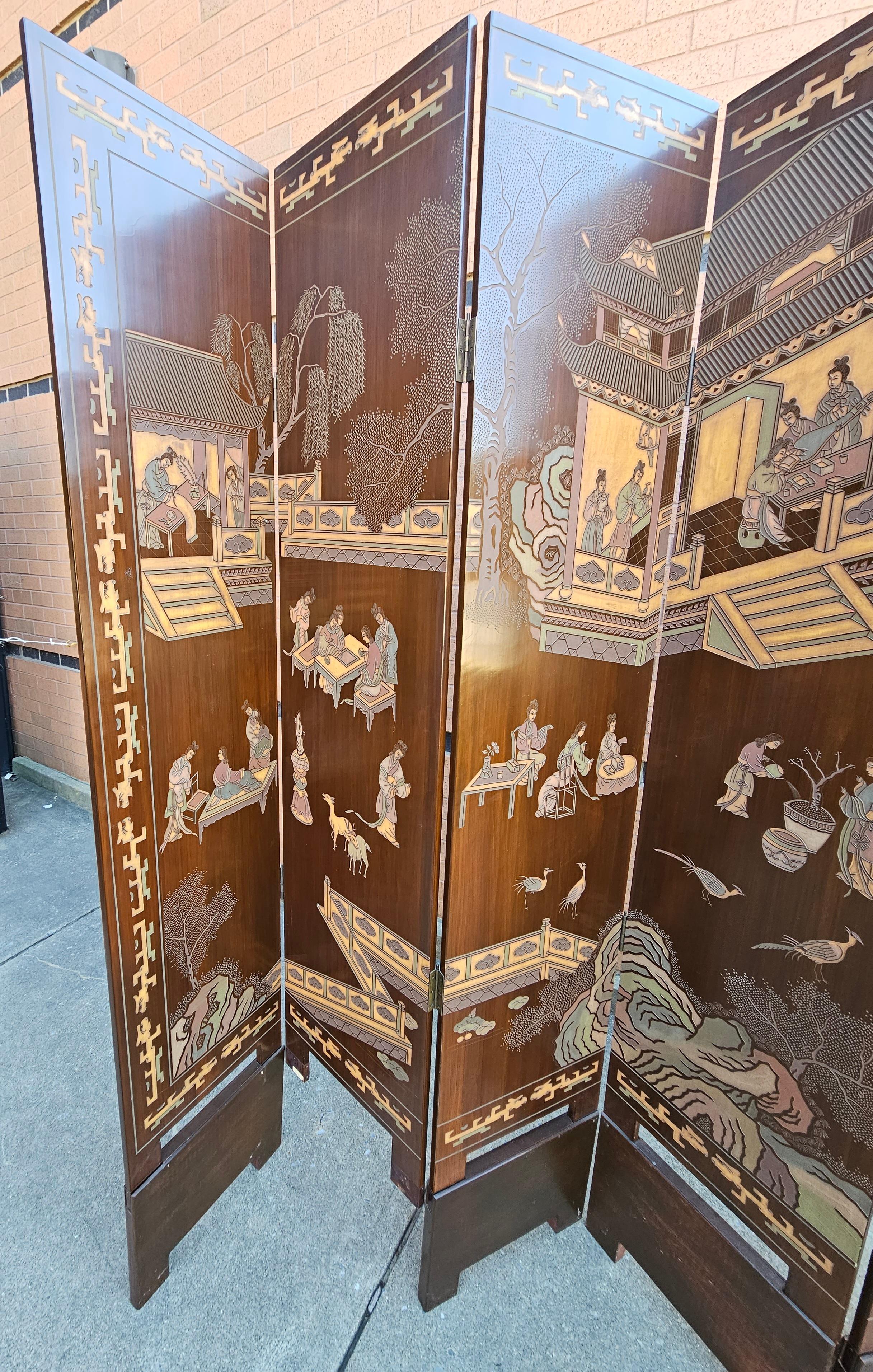 Six-Panel Double Sided Coromandel Asian Screen on Stand For Sale 2