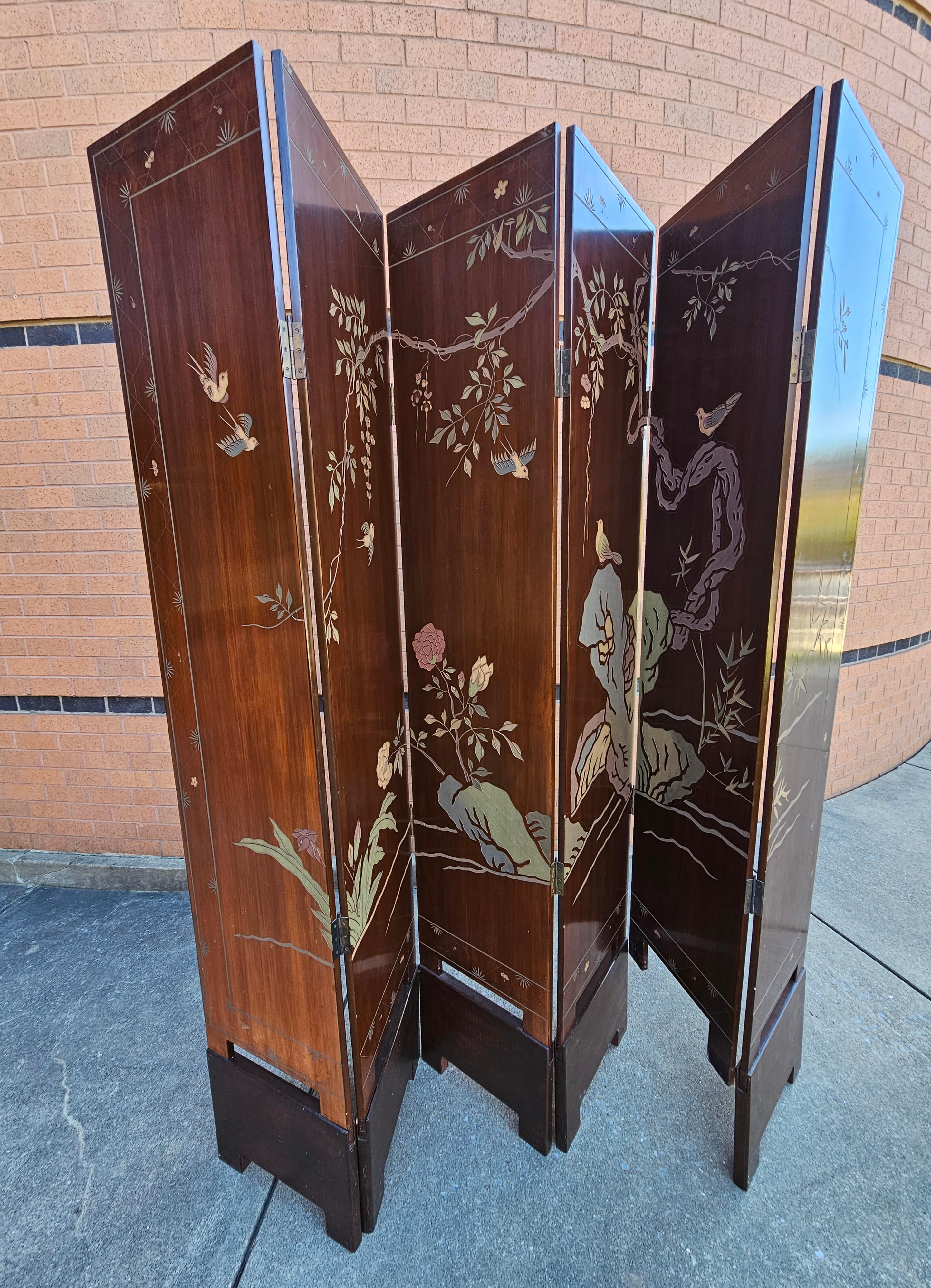 Six-Panel Double Sided Coromandel Asian Screen on Stand For Sale 3