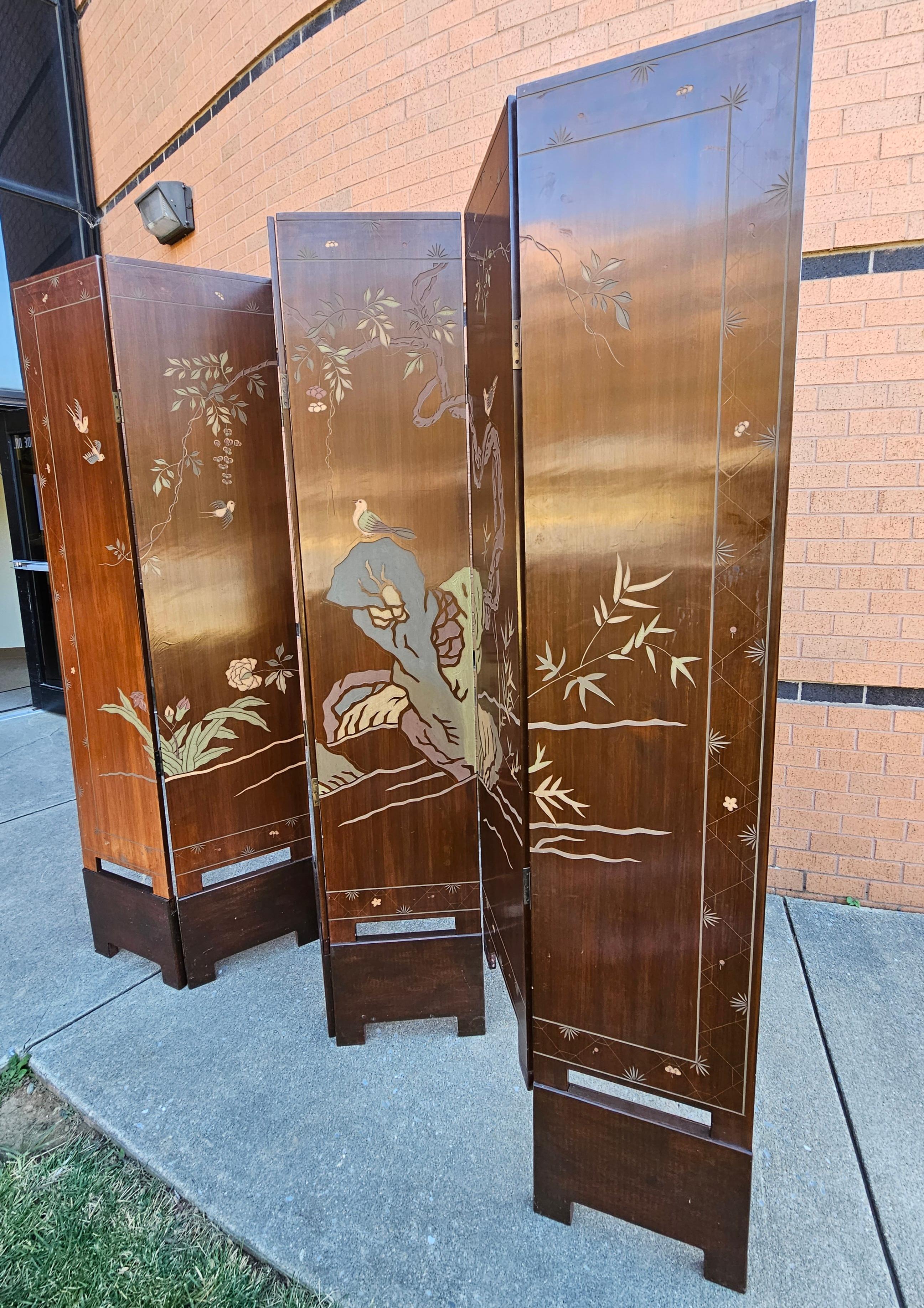 Six-Panel Double Sided Coromandel Asian Screen on Stand For Sale 6