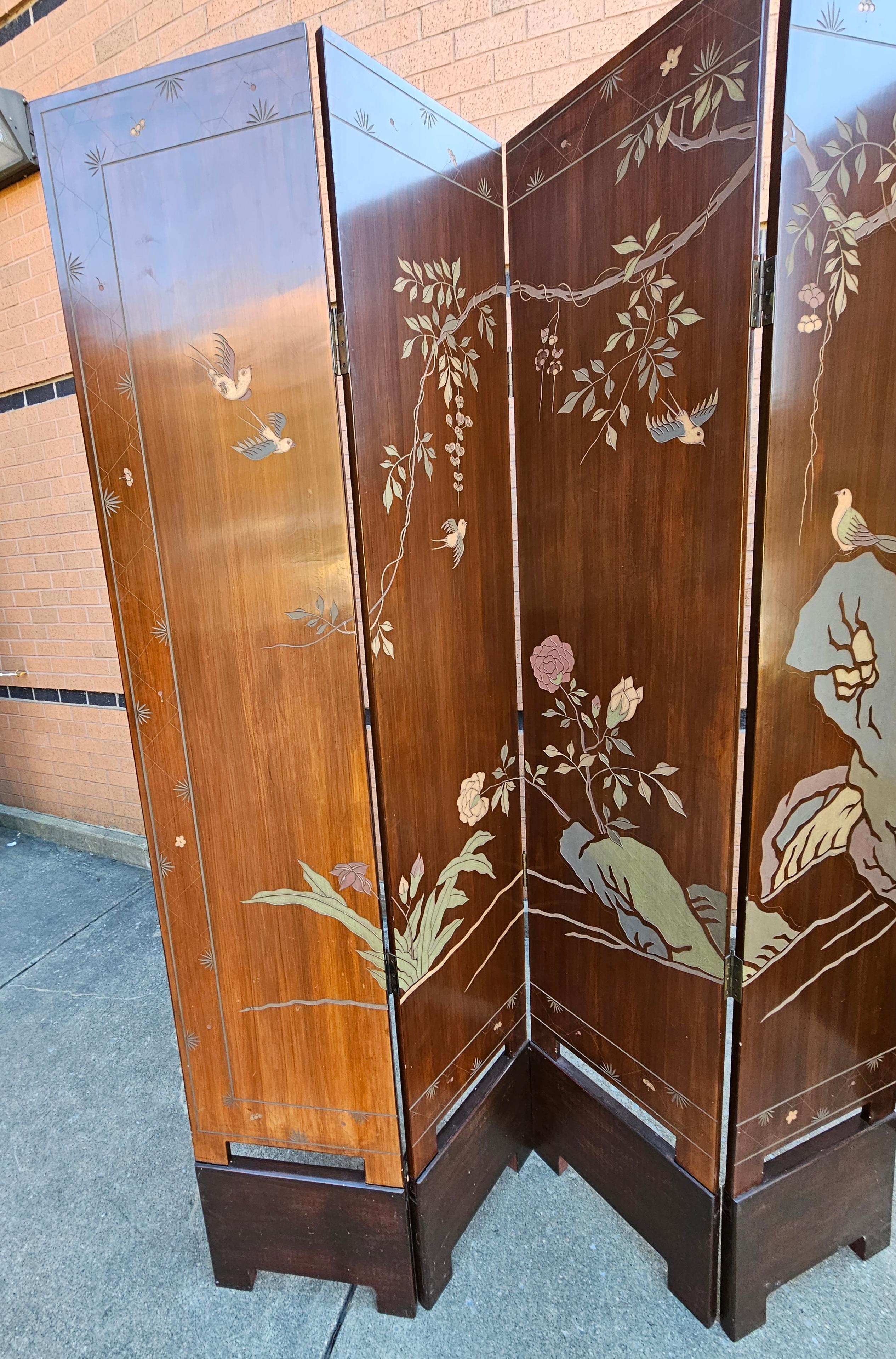 Six-Panel Double Sided Coromandel Asian Screen on Stand For Sale 8