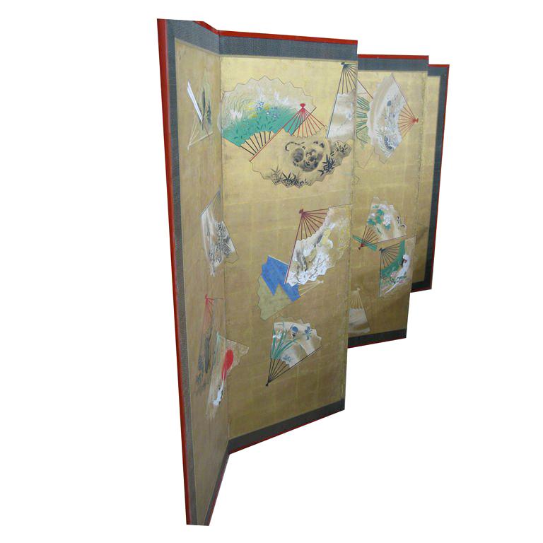 Six panel fan-motifs screen panel (Japan) For Sale