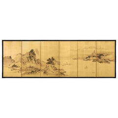 Six-Panel Folding Screen, Mountain and River Landscape