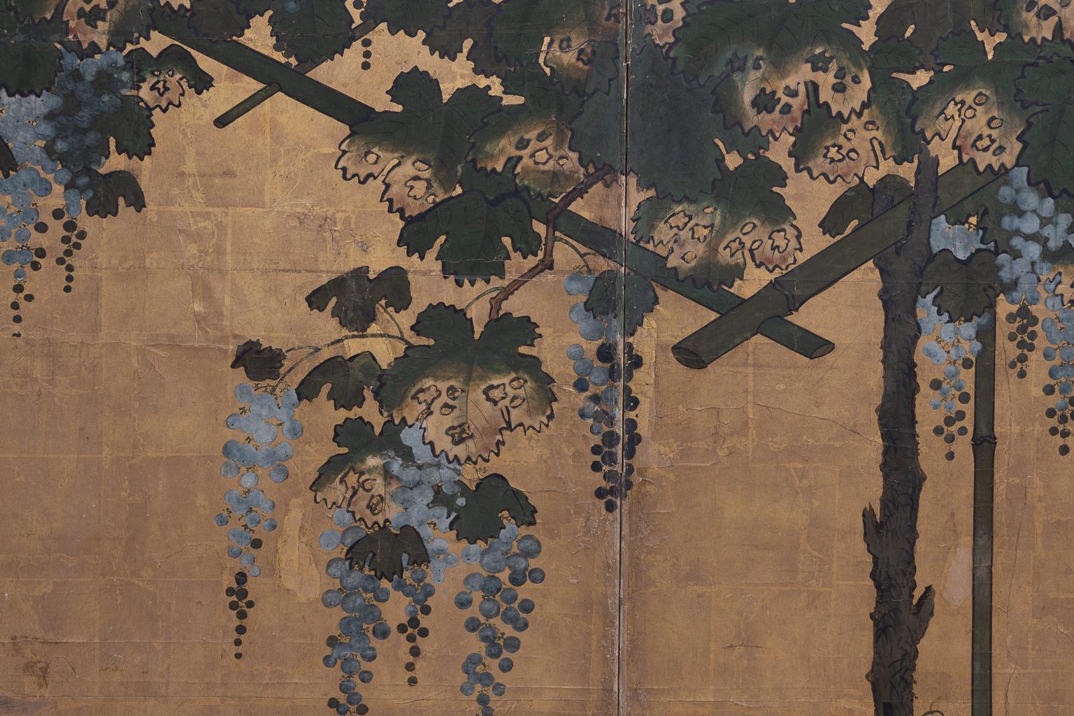 Six-Panel Japanese Folding Screen with Grapevine, Kanō School 4