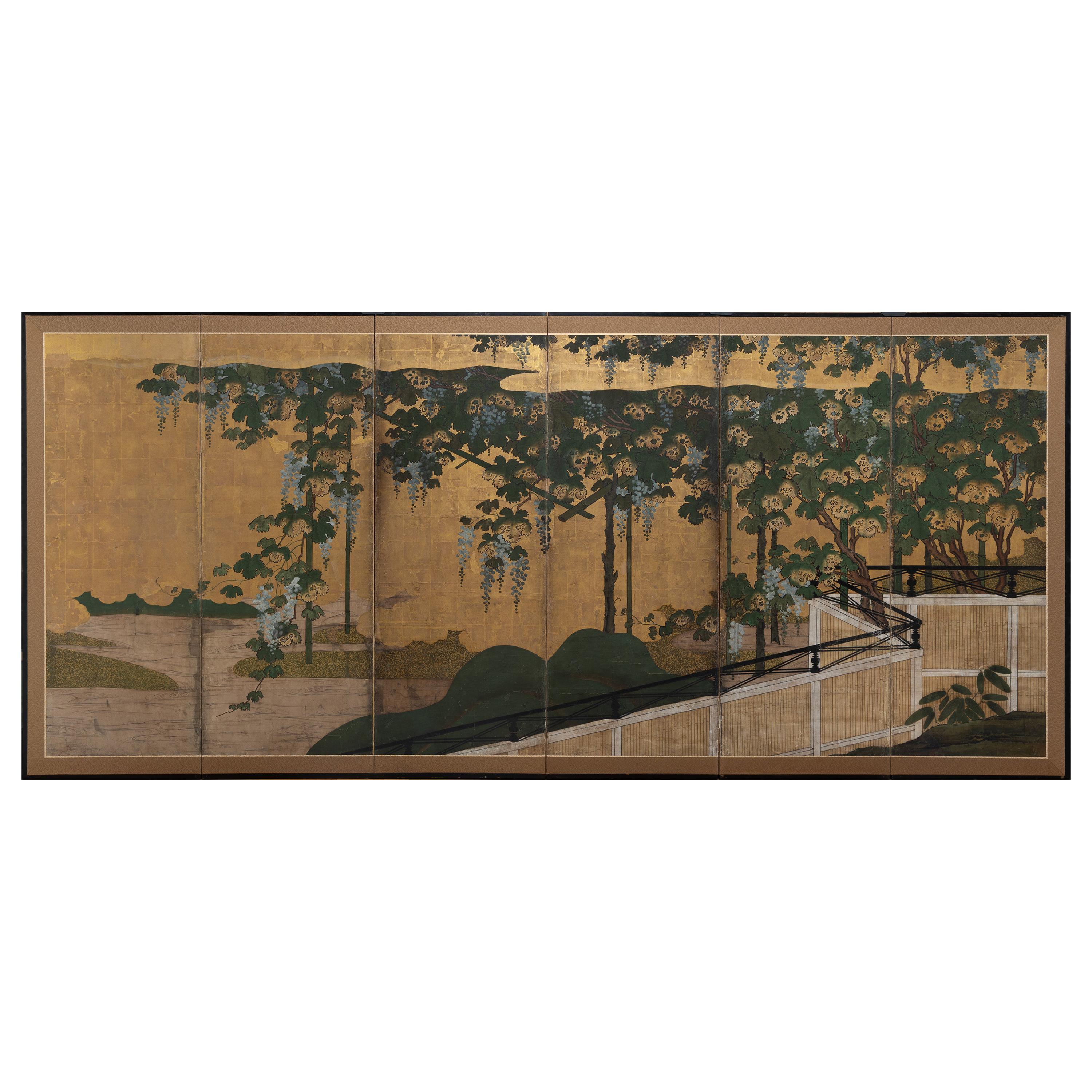 Six-Panel Japanese Folding Screen with Grapevine, Kanō School