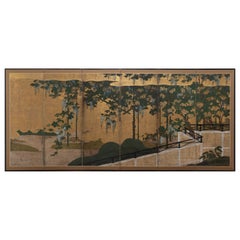 Antique Six-Panel Japanese Folding Screen with Grapevine, Kanō School