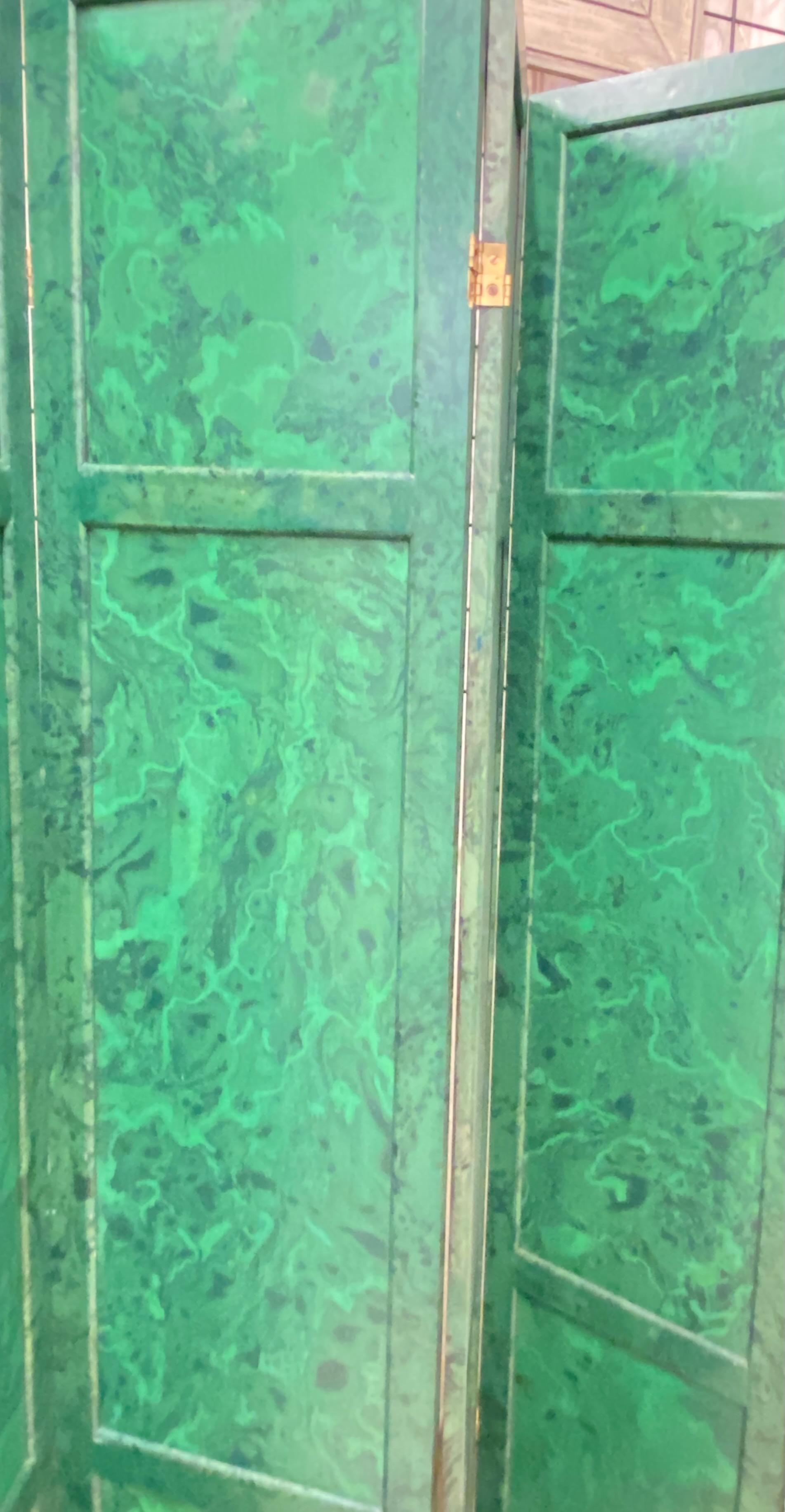 Wood Six Panel Hand Painted Faux Malachite Screen For Sale