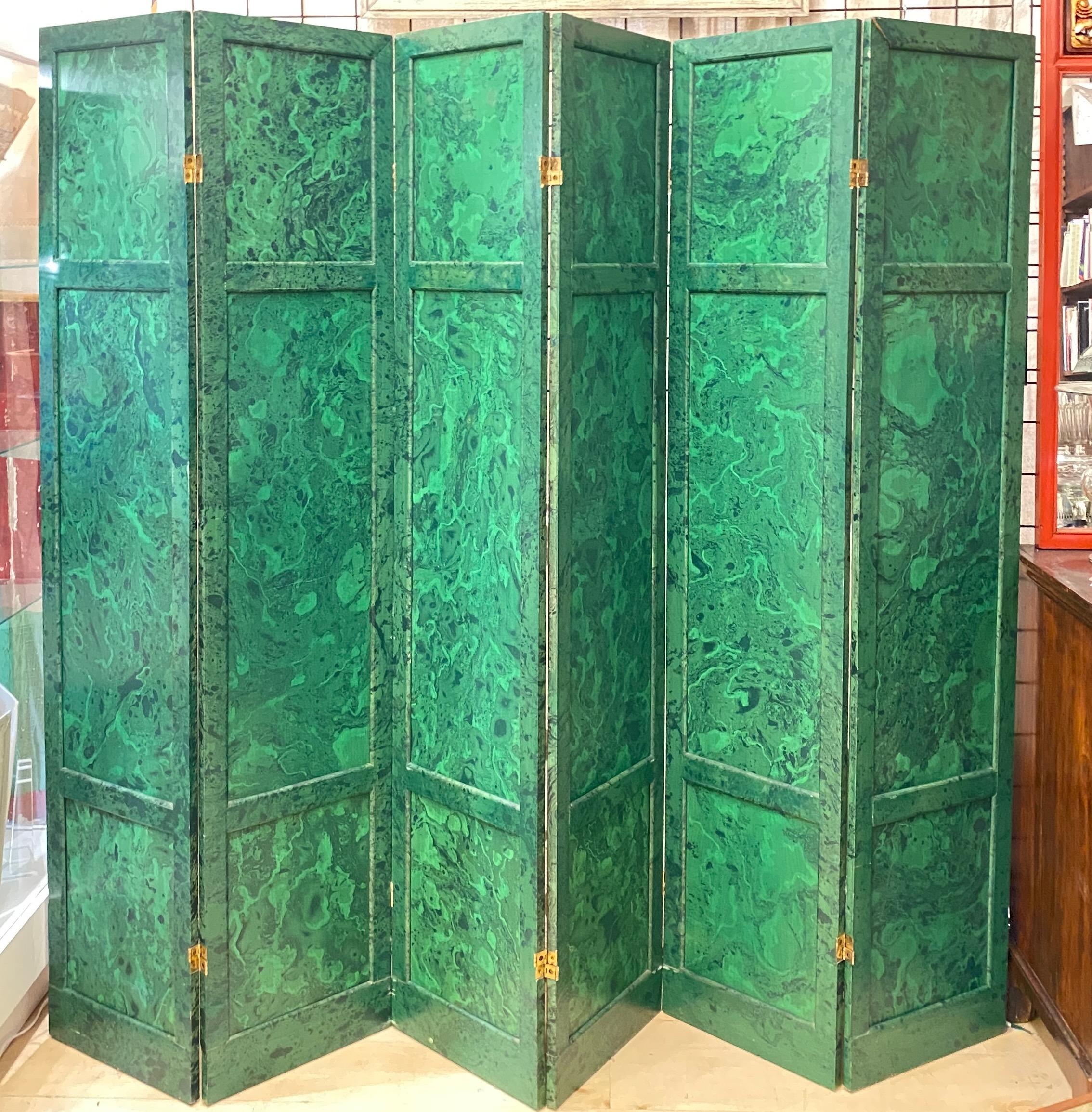 Six Panel Hand Painted Faux Malachite Screen For Sale 1