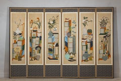 Six-Panel Japanese Folding Screen with Scholar’s Objects and Floral Motifs