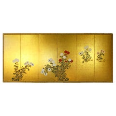 Six-Panel Japanese Screen on Spring Gold Leaf