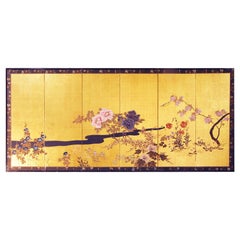 Six Panel Japanese Screen with Summer Flowers