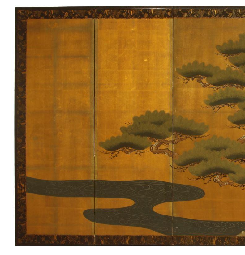 Japonisme Six Panel Japanese Vintage Folding Byobu Screen