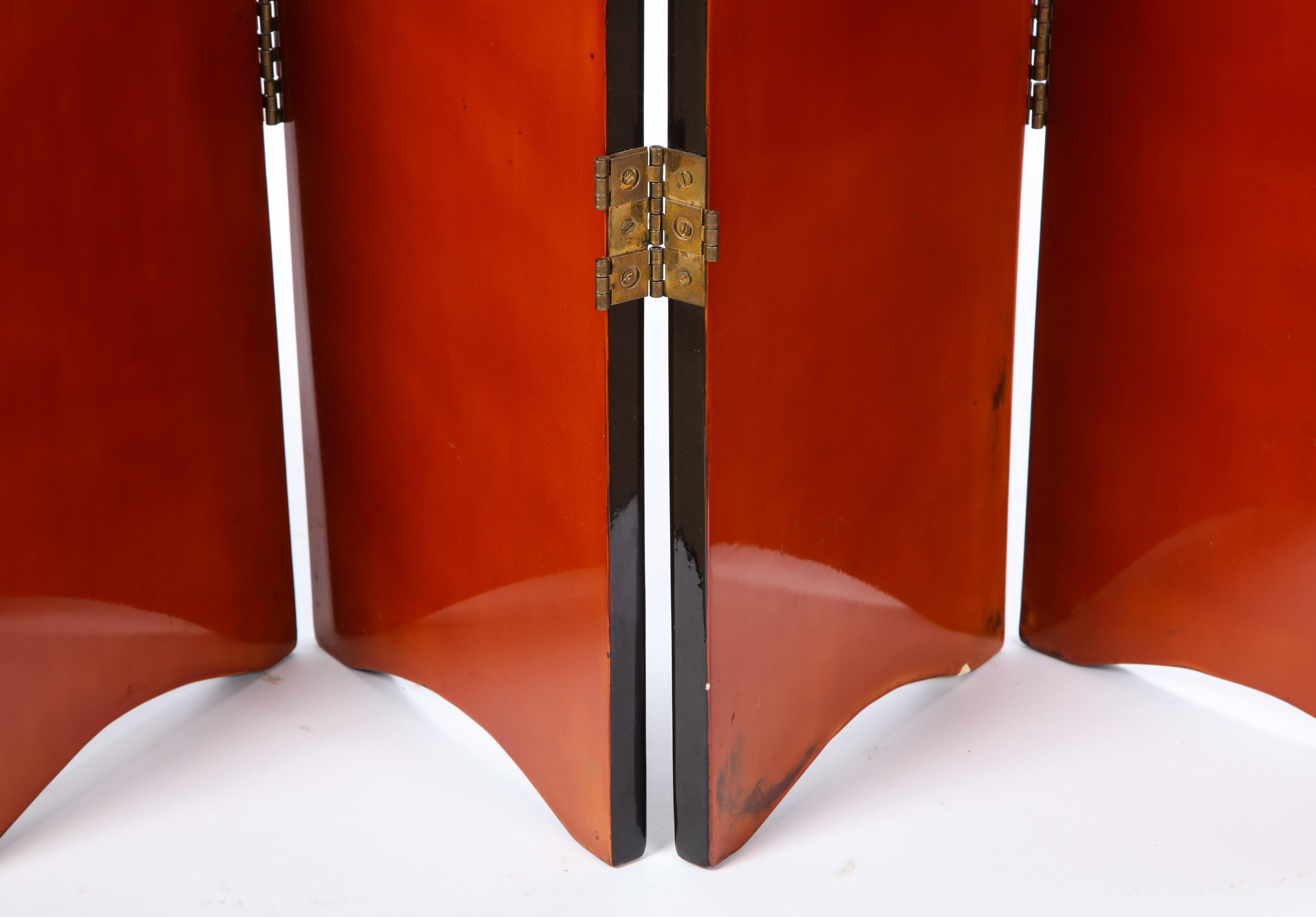 20th Century Six-Panel Lacquer Screen in Orange and Black, Modern
