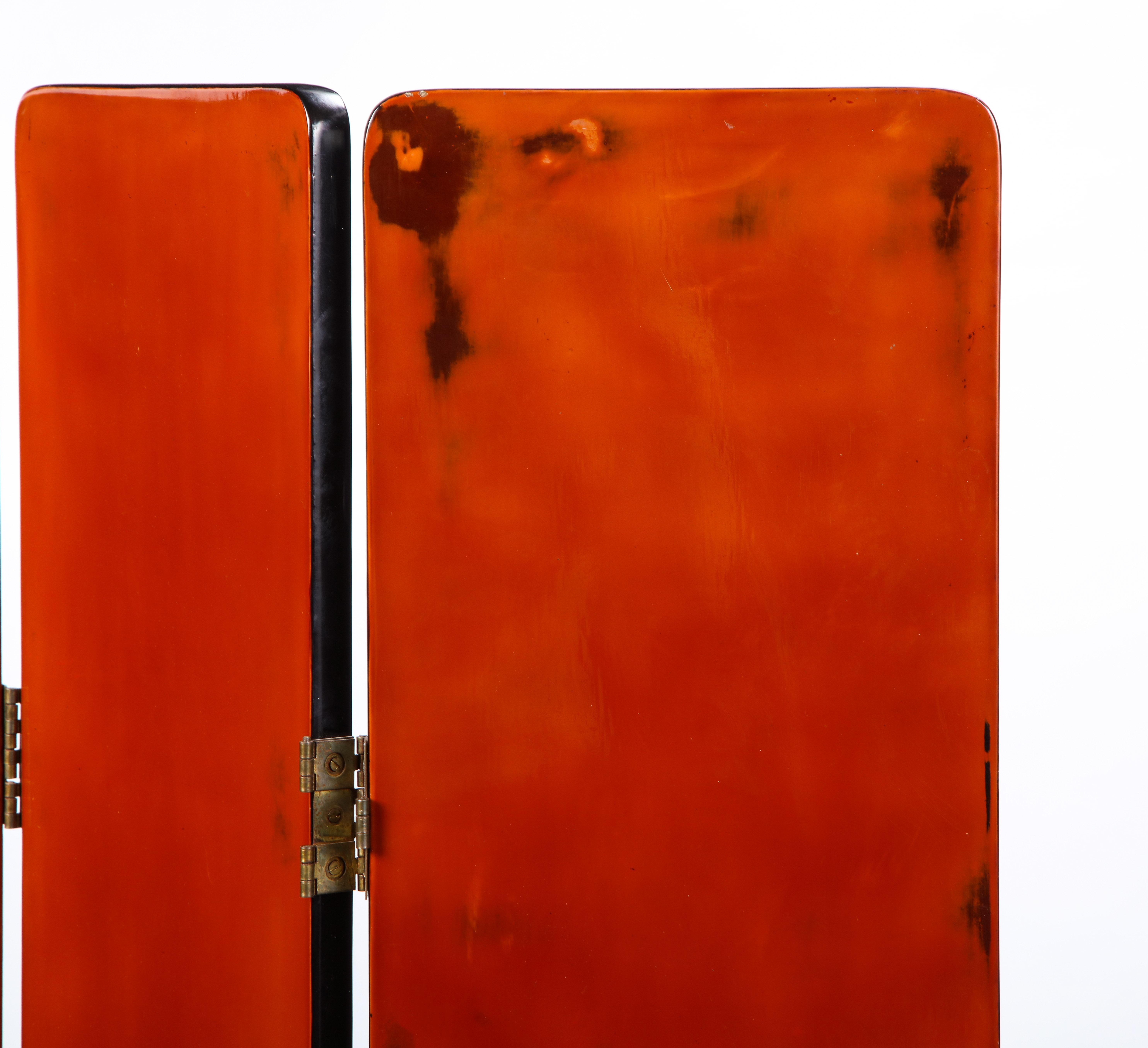 Six-Panel Lacquer Screen in Orange and Black, Modern 3