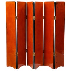 Vintage Six-Panel Lacquer Screen in Orange and Black, Modern