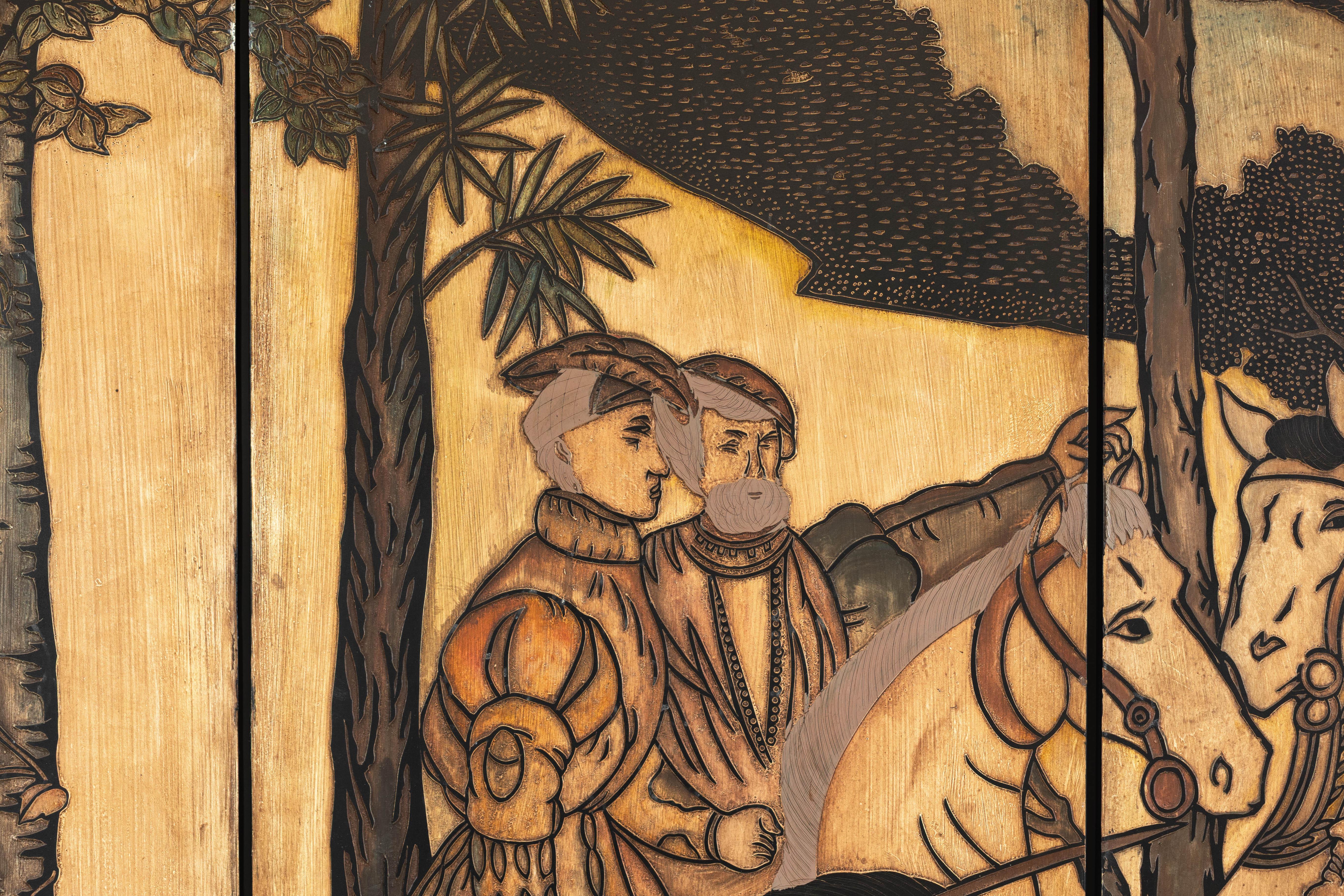Six-Panel Renaissance Themed Painted Screen with Noble Hunting Scene For Sale 4