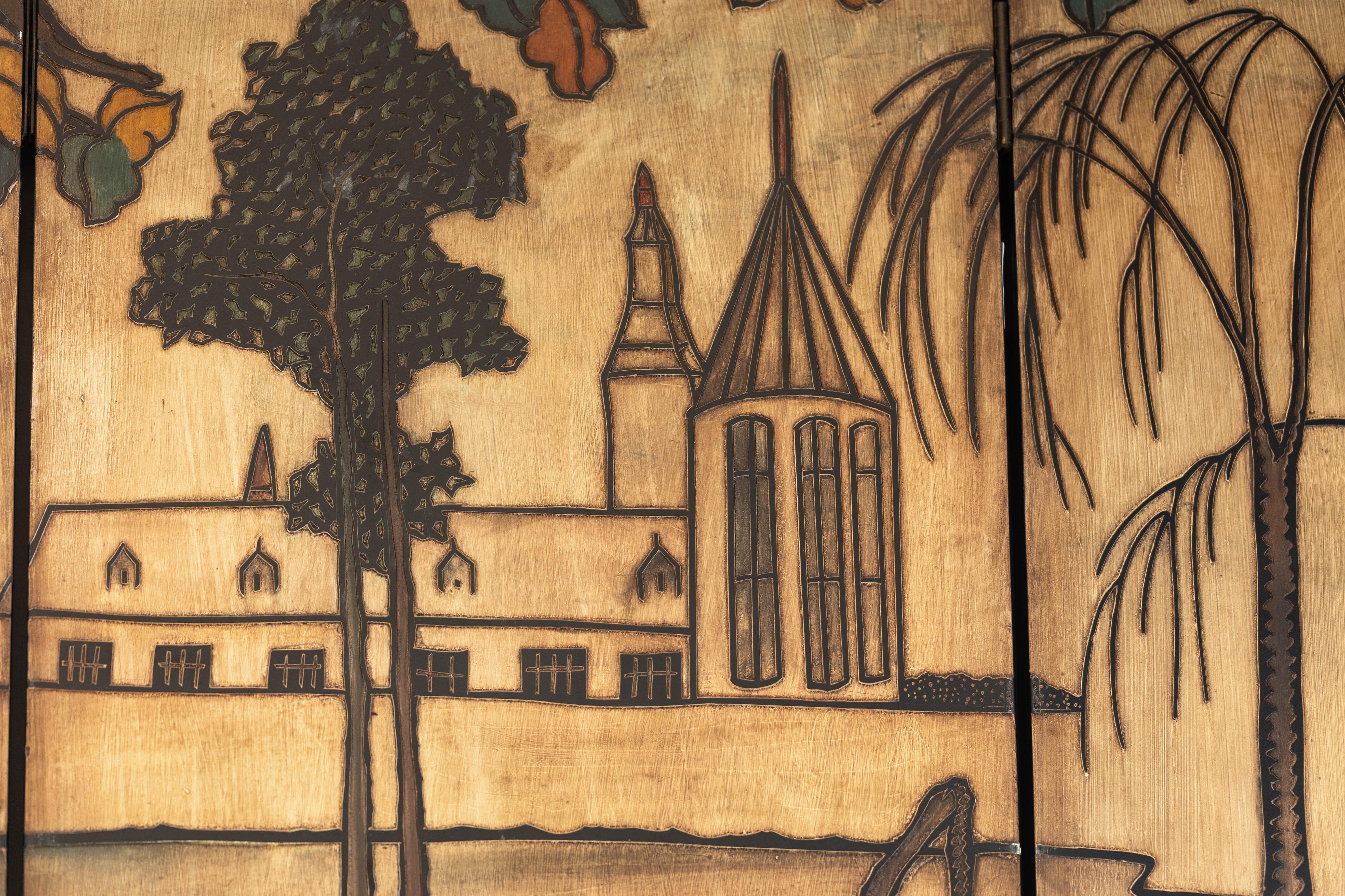 Six-Panel Renaissance Themed Painted Screen with Noble Hunting Scene For Sale 9