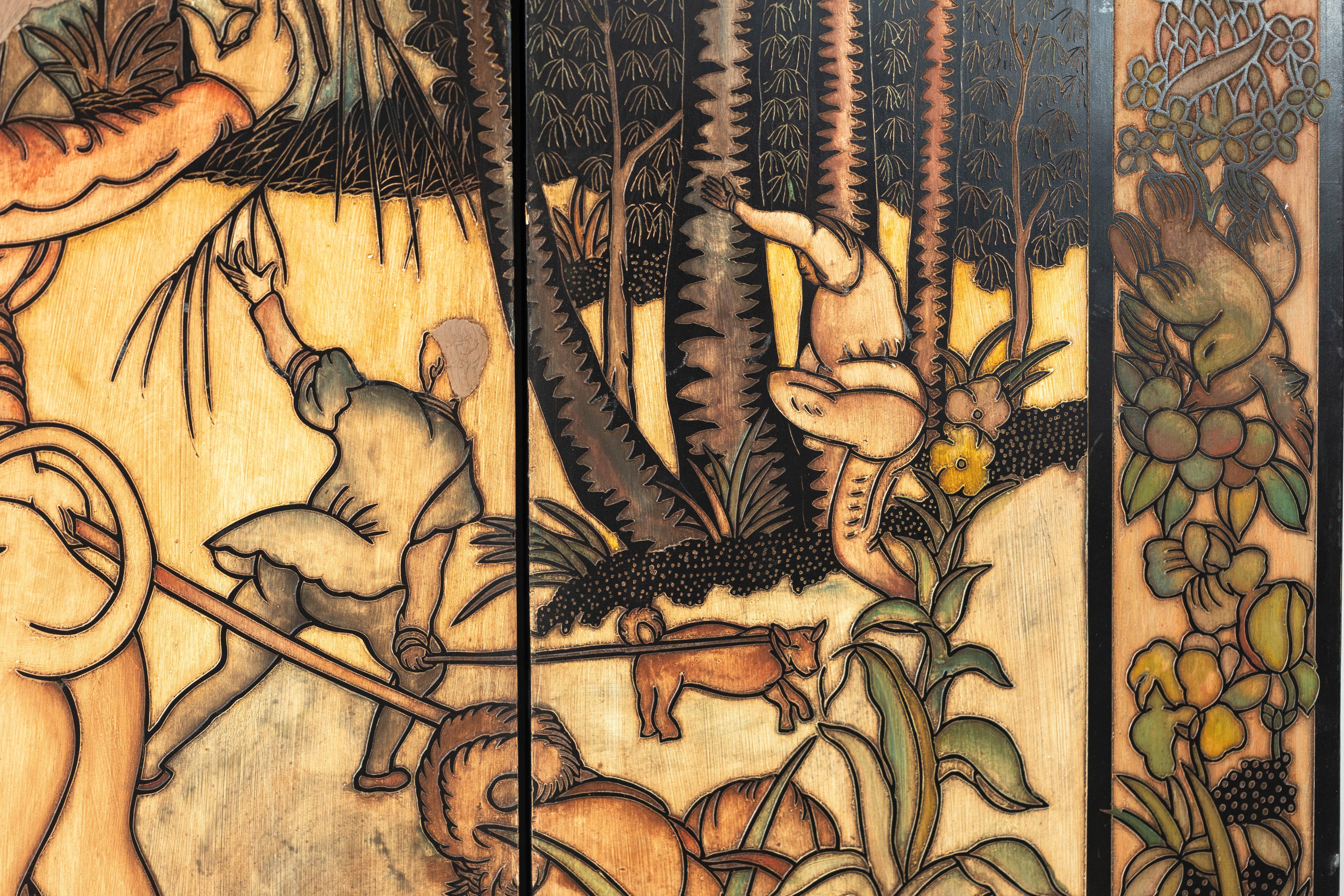 Six-Panel Renaissance Themed Painted Screen with Noble Hunting Scene For Sale 10