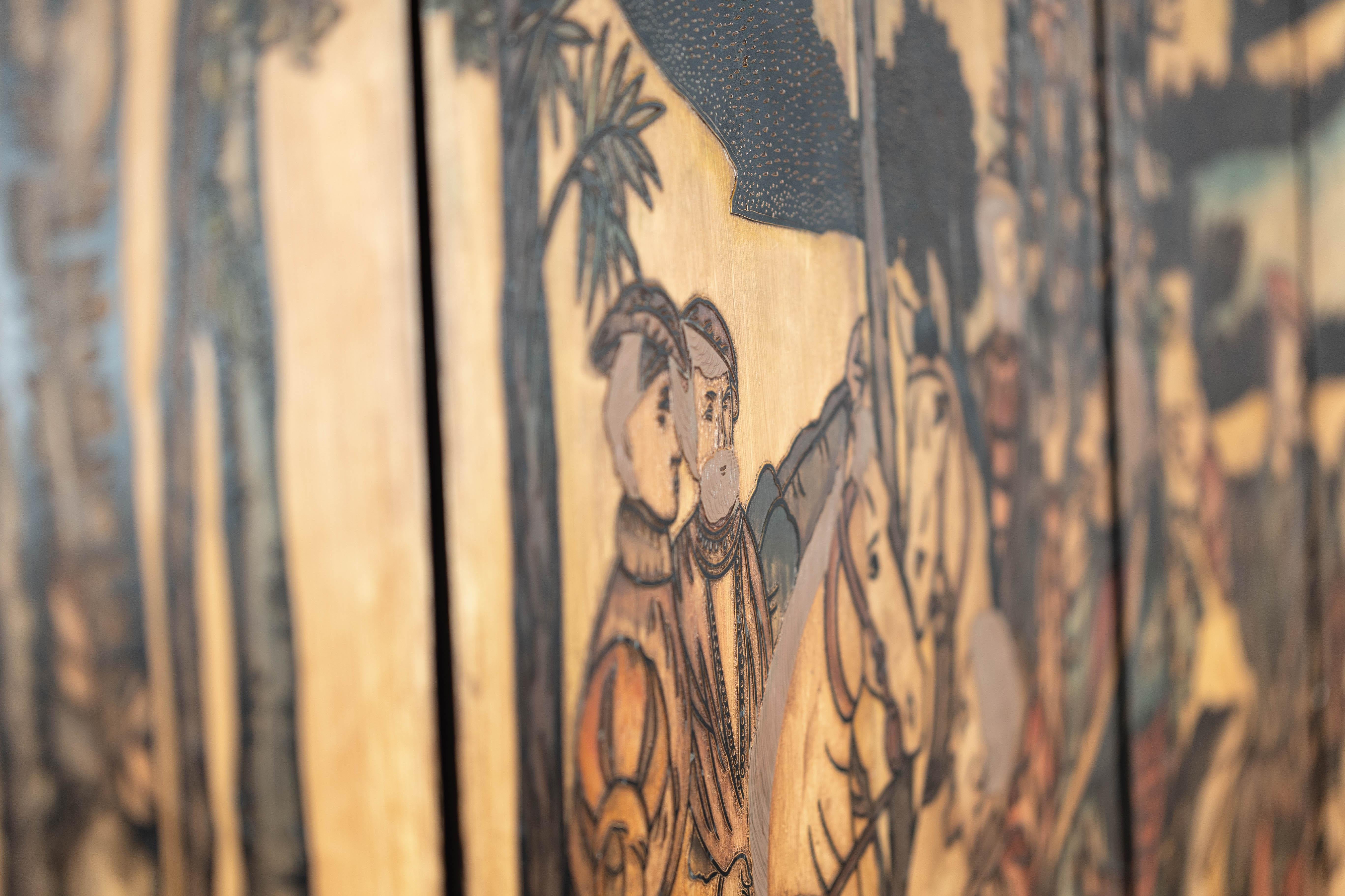 Six-Panel Renaissance Themed Painted Screen with Noble Hunting Scene For Sale 13