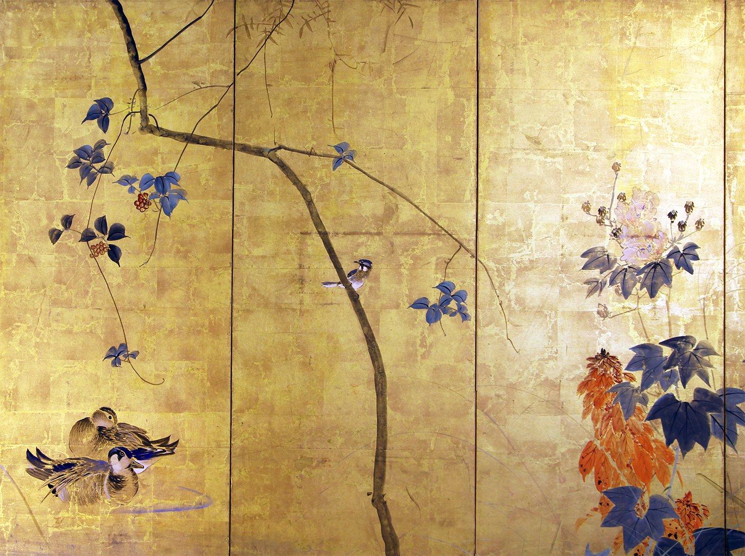 Hand-Painted Six Panel Rinpa Japanese School Screen