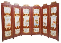 Six Panel Screen Antique Painted Room Divider Chinoiserie