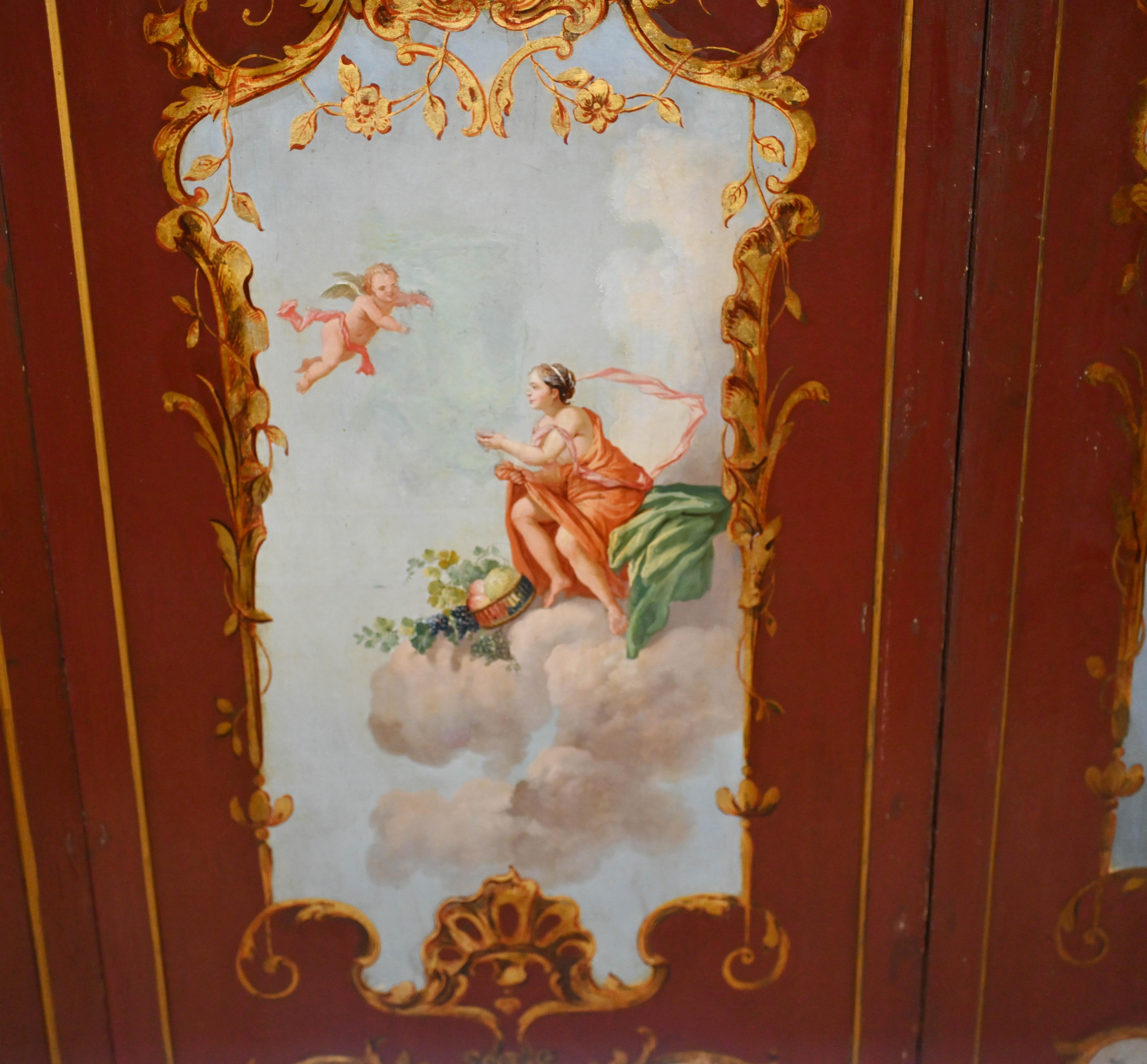 Six Panel Screen Antique Painted Room Divider Chinoiserie 1