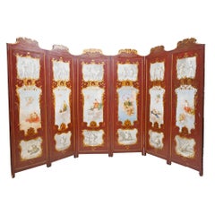 Paravento a sei pannelli Divisorio per ambienti dipinto antico Chinoiserie