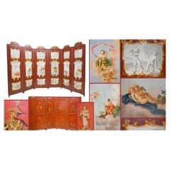 Six Panel Screen Used Painted Room Divider Chinoiserie