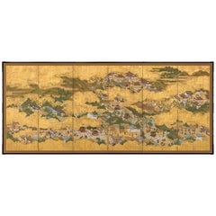 Antique Six-Panel Screen, Festival Procession at the Hiyoshi Shrine