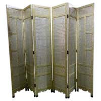Sensational Turquoise Scrubbed Wood and Caned 3 Panel Screen For Sale ...