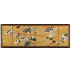 Antique Six-Panel Screen, Scattered Fans