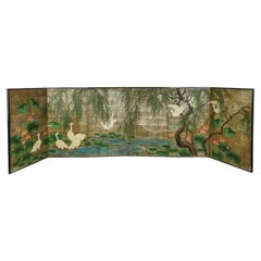 Vintage Six Panel Signed Robert Crowder Gold Landscape Screen