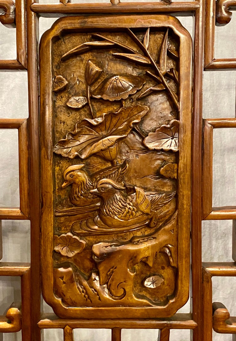 Six-Panel Teak Asian, early 20th Century Folding Screen / Room Divider For Sale 5