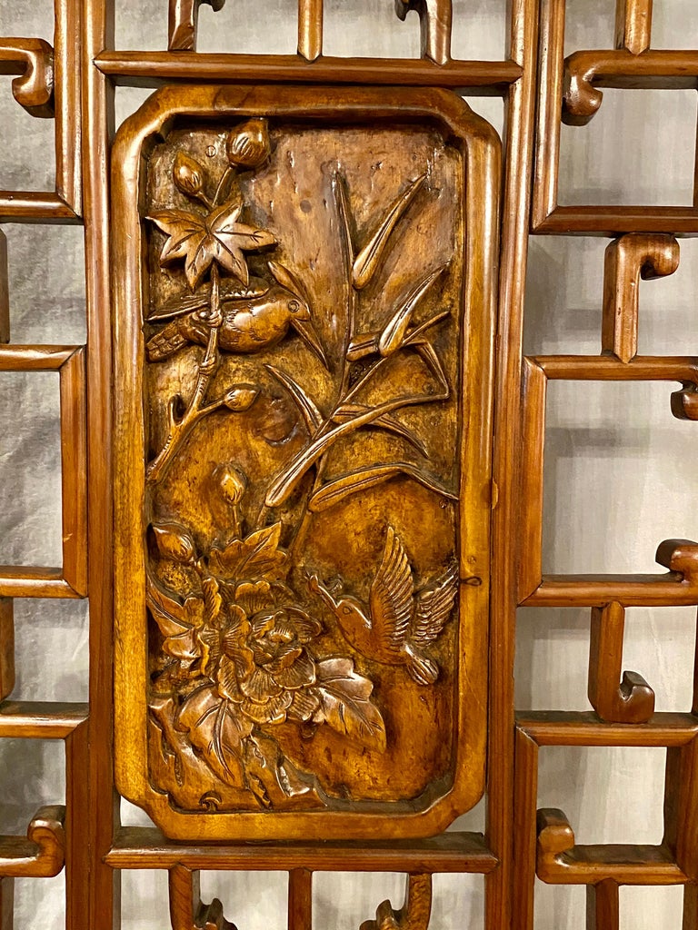 Six-Panel Teak Asian, early 20th Century Folding Screen / Room Divider For Sale 7